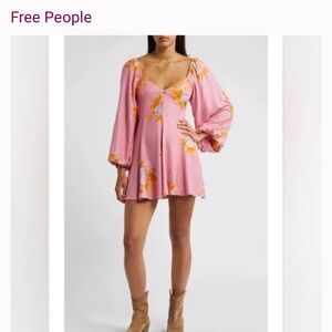 Free People Pink and Yellow Floral Mini Dress